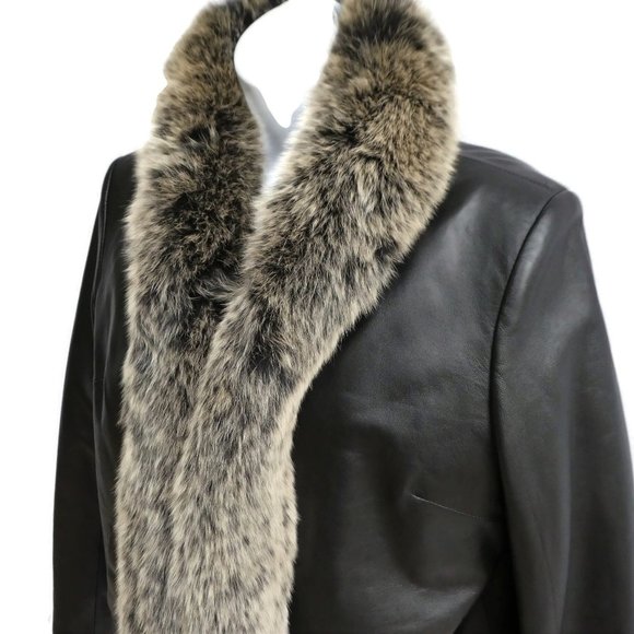 Vintage Coat Buttery Leather Fox Fur Collar Quilted Lining JG Hook Pockets M - Picture 1 of 7